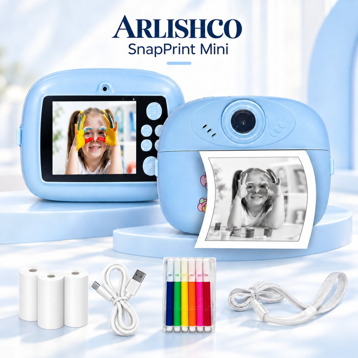ARLISHCO SnapPrint Mini instant print camera and complete creative bundle