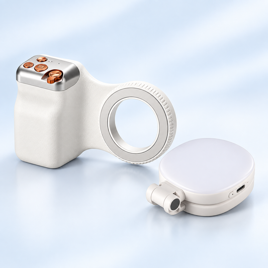2-in-1 magnetic camera grip and separate foldable fill light combo