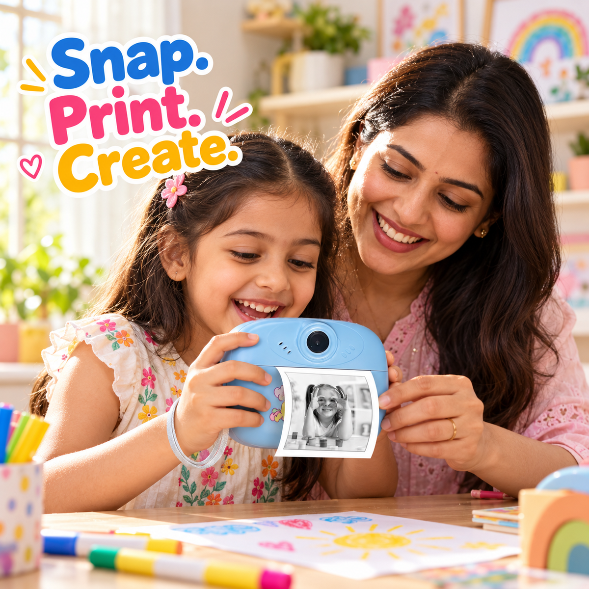 Indian child using ARLISHCO SnapPrint Mini with parent