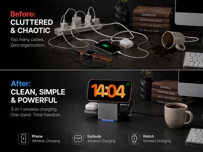 3-in-1 rotating magnetic wireless charging station specifications view