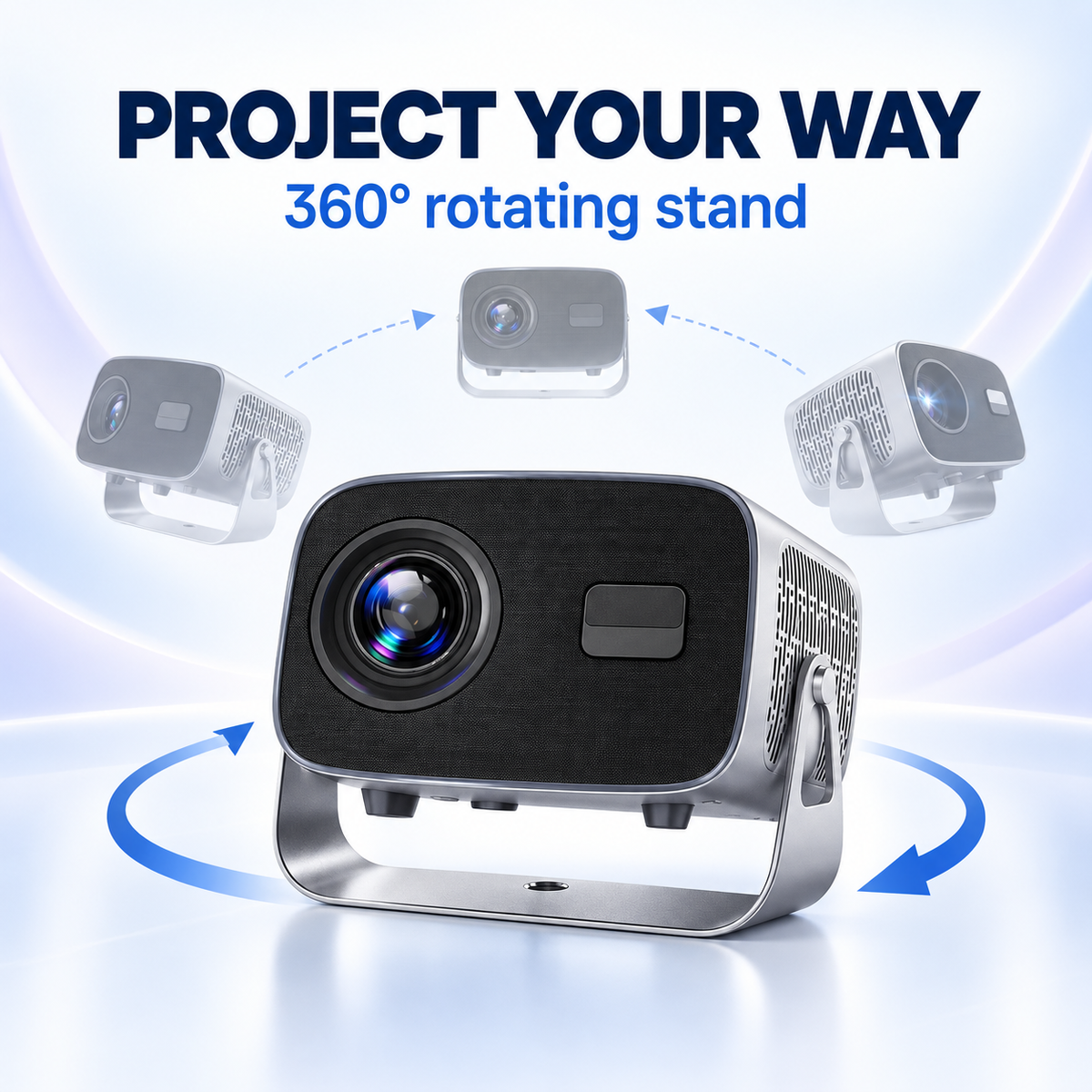 A10 Pro projector 360-degree rotating stand feature