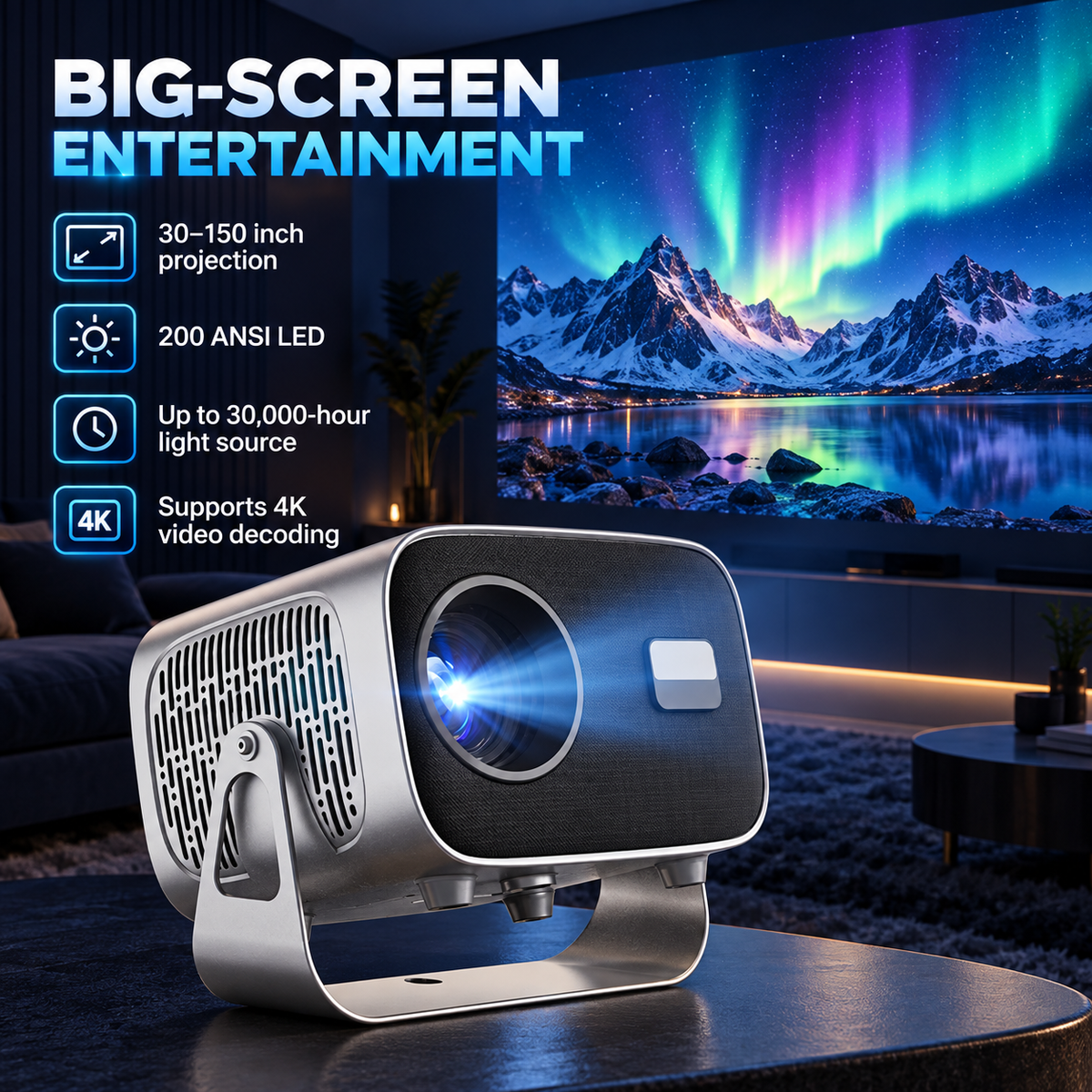 A10 Pro projector big-screen performance 200 ANSI LED and 4K video decoding