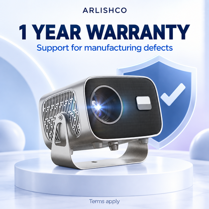ARLISHCO A10 Pro projector one-year warranty for manufacturing defects
