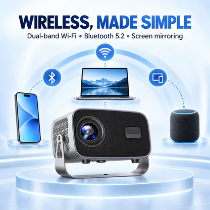 A10 Pro projector dual-band Wi-Fi Bluetooth 5.2 and screen mirroring