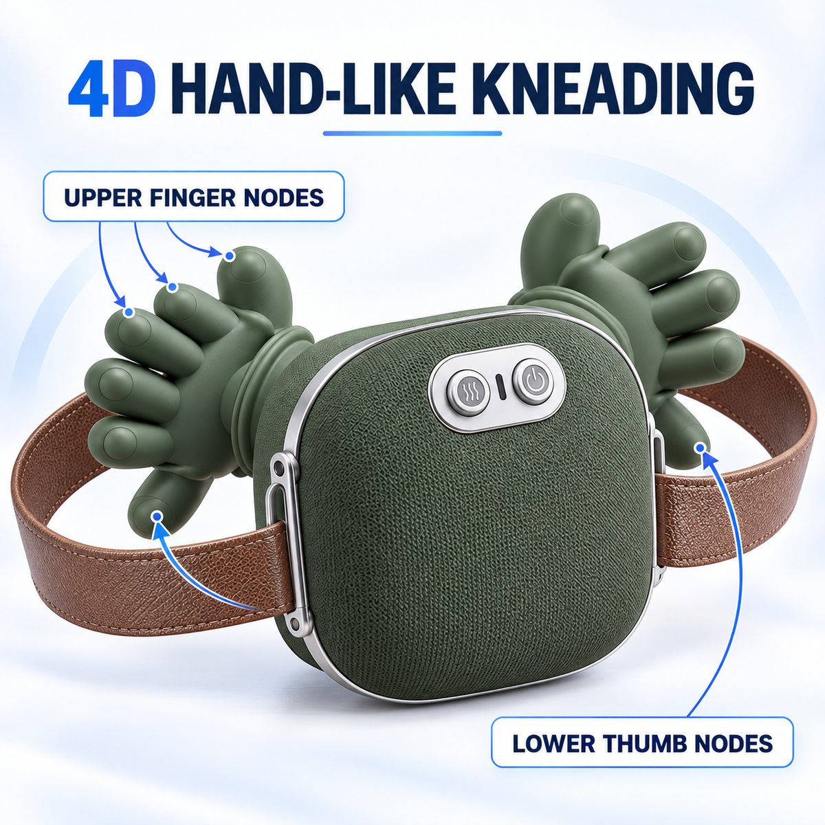 Upper finger nodes and lower thumb nodes on 4D bionic hand massager