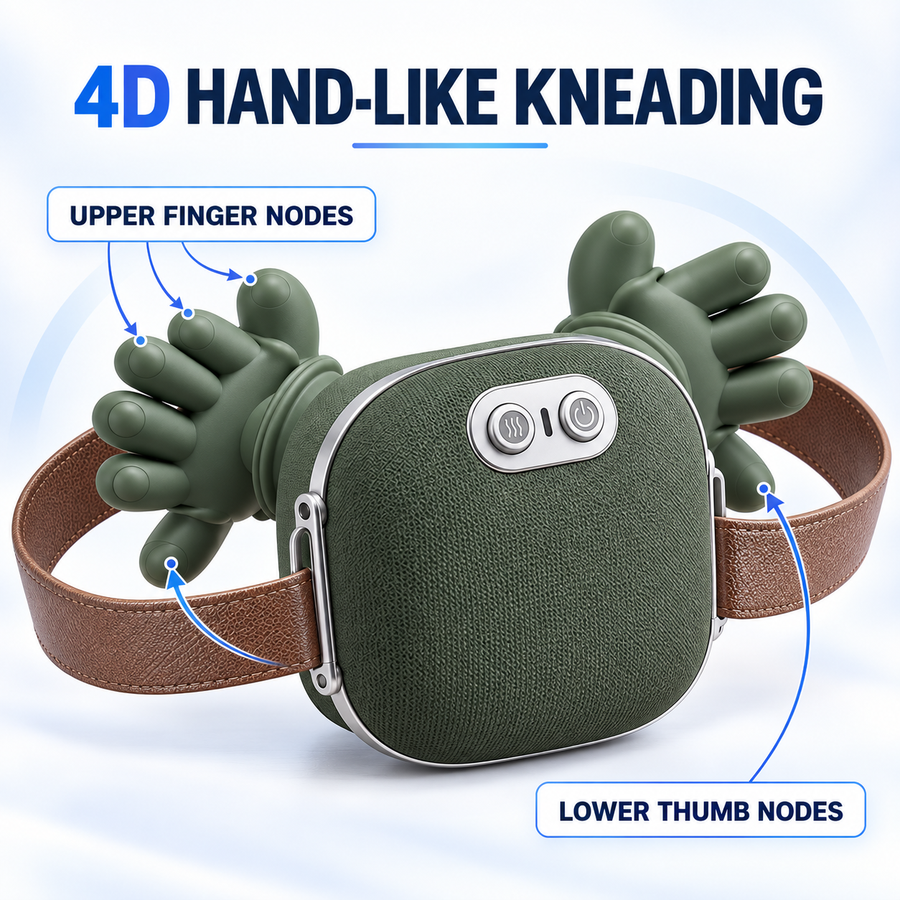Upper finger nodes and lower thumb nodes on 4D bionic hand massager