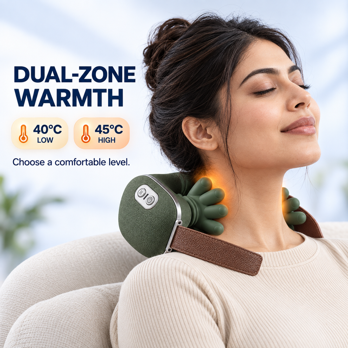 Dual-zone warmth settings of 40 and 45 degrees Celsius