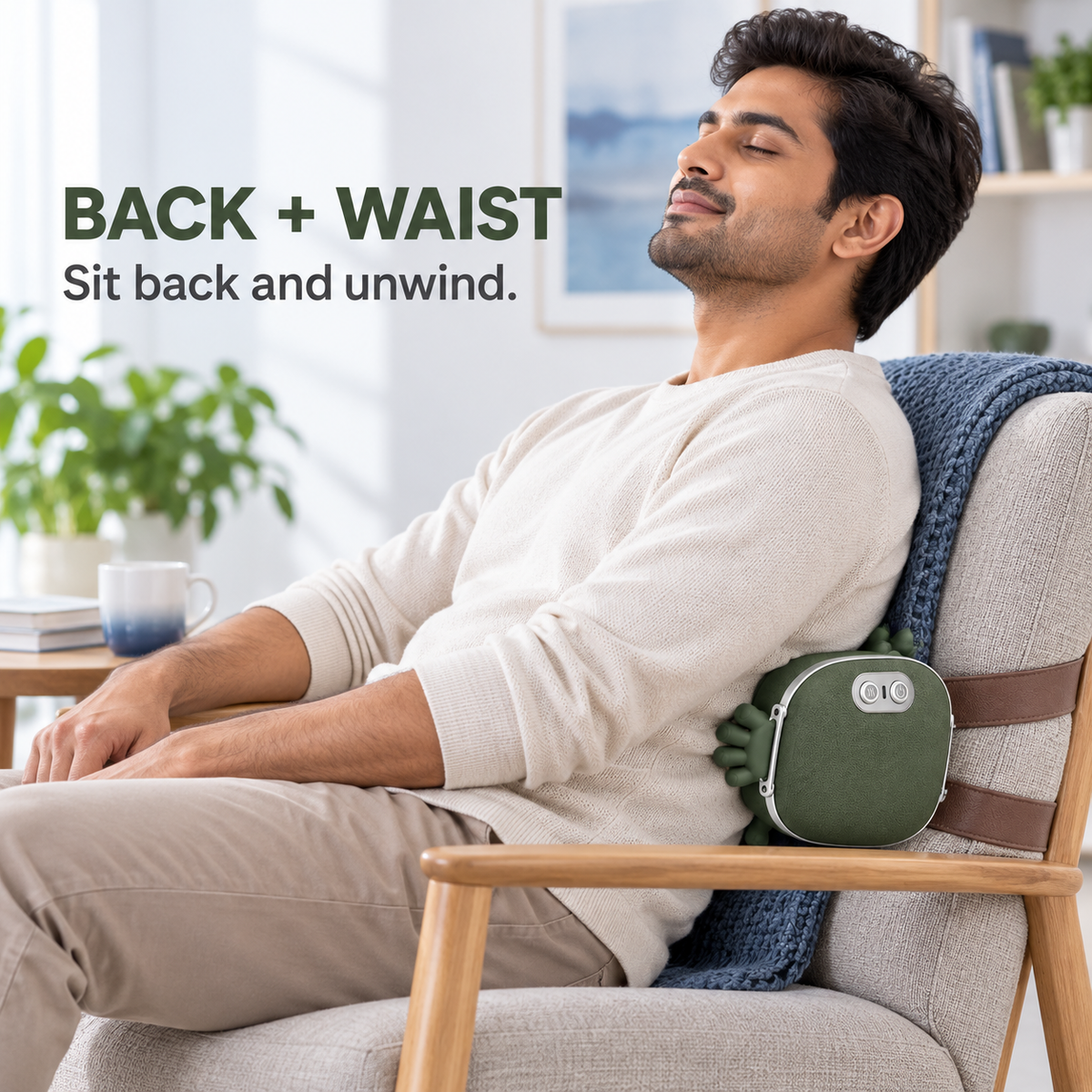 Man using bionic hand massager for back and waist comfort