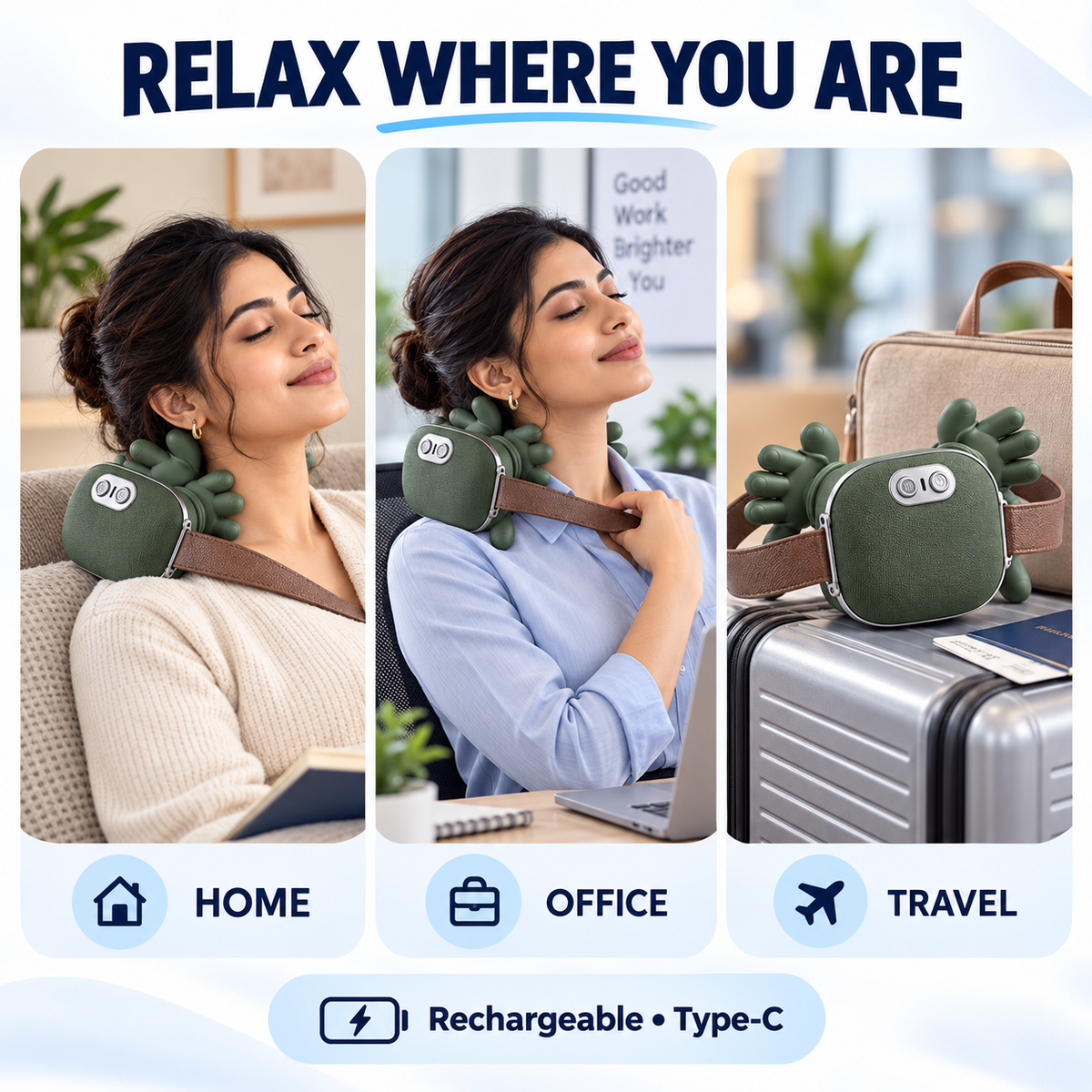 Rechargeable Type-C massager for home office and travel routines