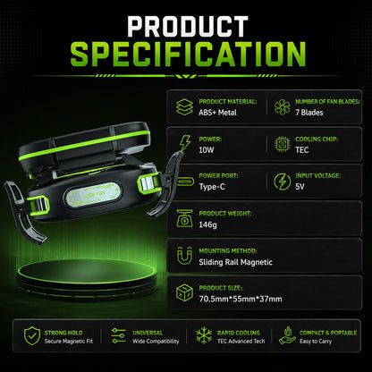 Phone cooler specifications including Type-C, TEC chip and 7-blade fan
