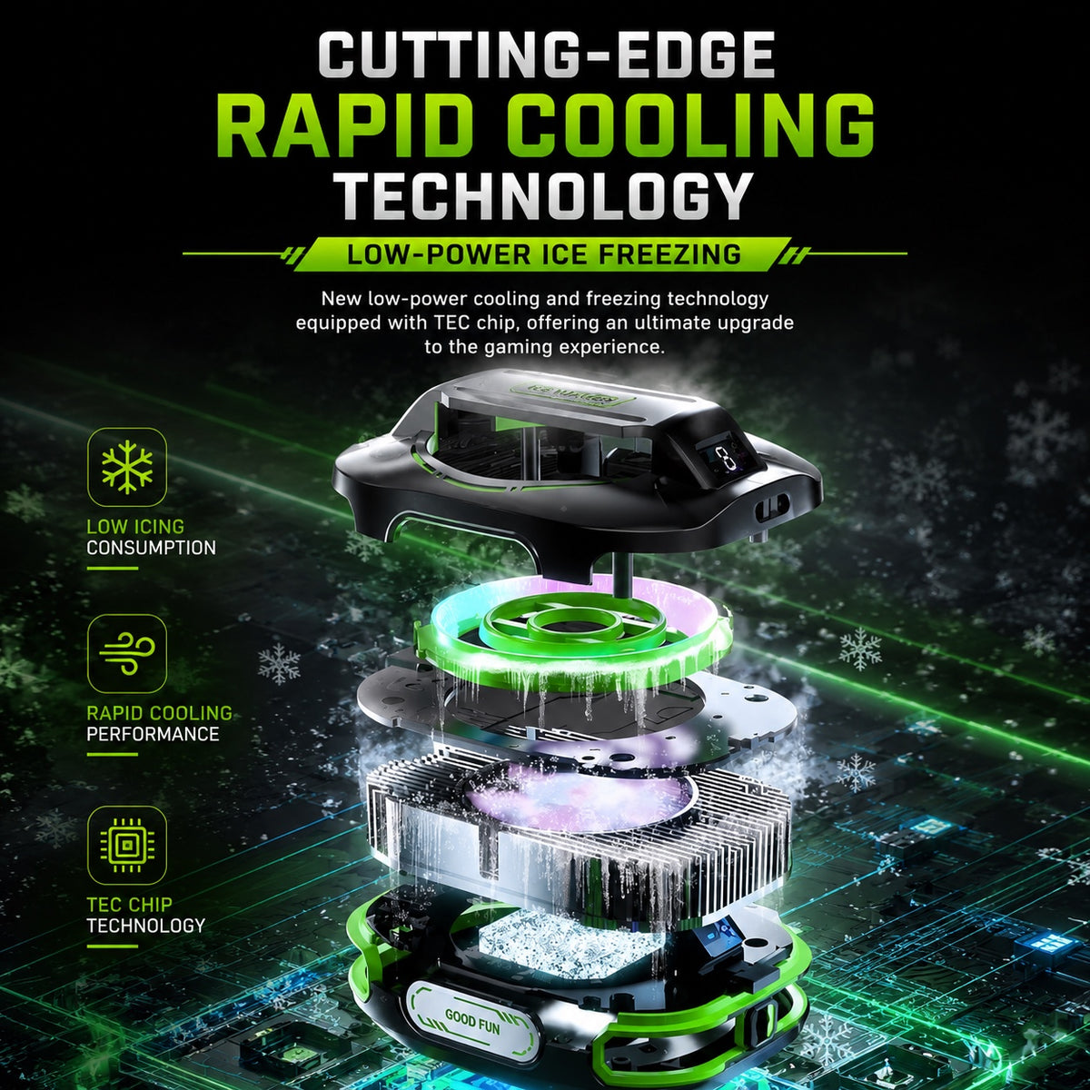 TEC semiconductor cooling system and fan construction