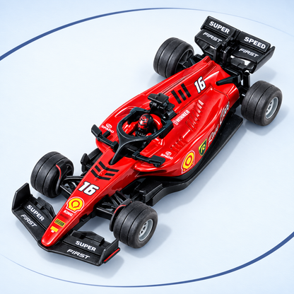 Top view of red 1:64 mini Formula racing RC car