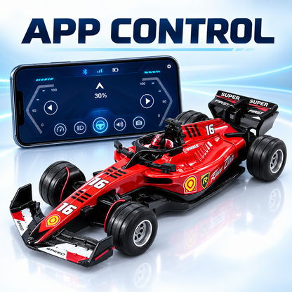 Red mini Formula RC car with mobile app control
