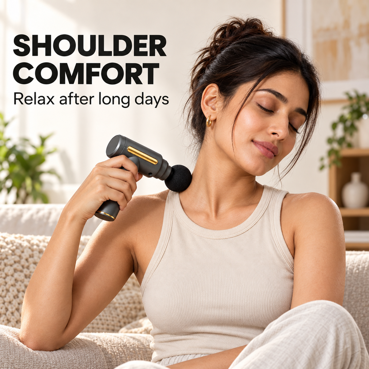 Massage gun for shoulder muscle relaxation