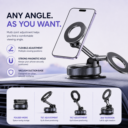 Foldable magnetic phone mount with multiple tilt and rotation positions