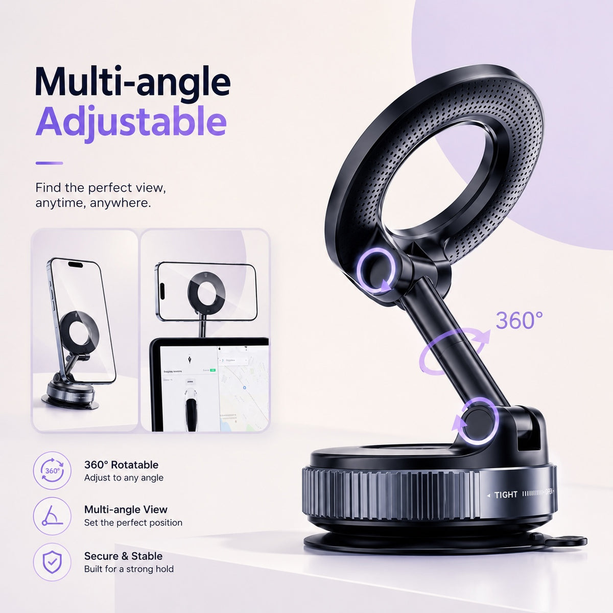Multi-angle adjustable magnetic phone holder with foldable arm