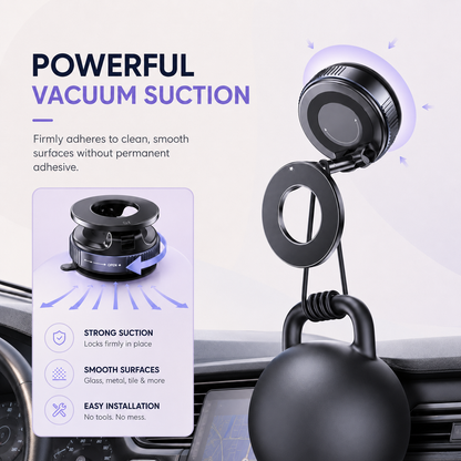 Strong vacuum suction base for clean smooth mounting surfaces