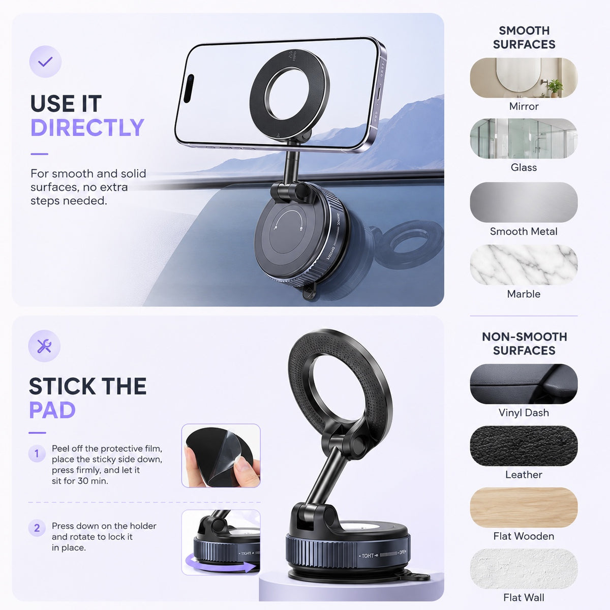 Installation guide for smooth and non-smooth mounting surfaces