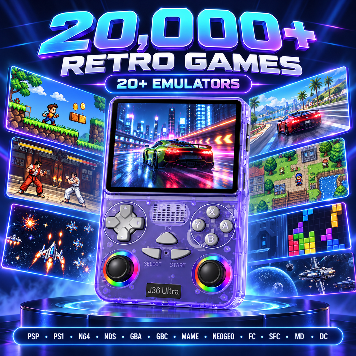 J36 Ultra with 20,000 plus retro games and 20 plus emulator support