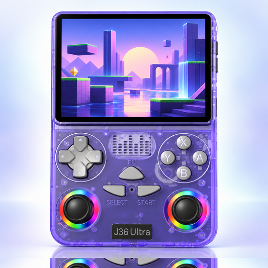 J36 Ultra transparent purple handheld console front view