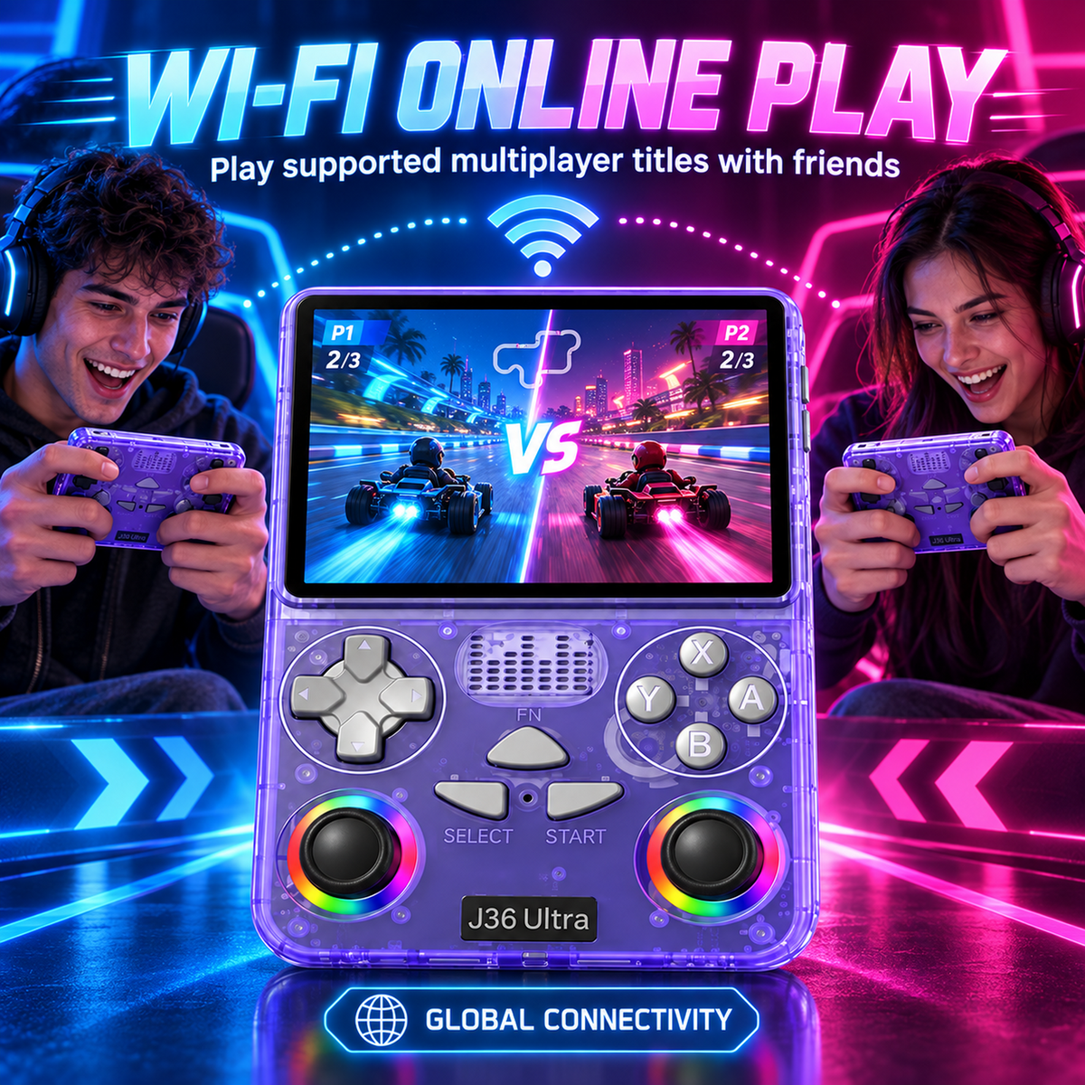 J36 Ultra transparent purple console with supported Wi-Fi online multiplayer